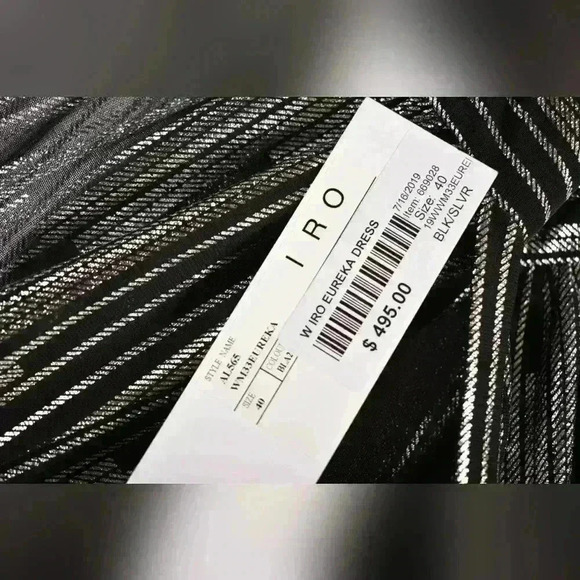 NWT IRO Silver Black Flowy Eureka Poly Long Sleeve Sparkle Plunge Dress 40EU 8US - Picture 3 of 6